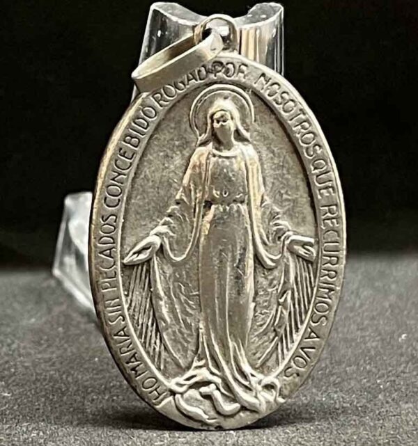 Argentina vintage Miraculous Virgin Mary Sacred Heart Monogram Mary silver medal - Image 3