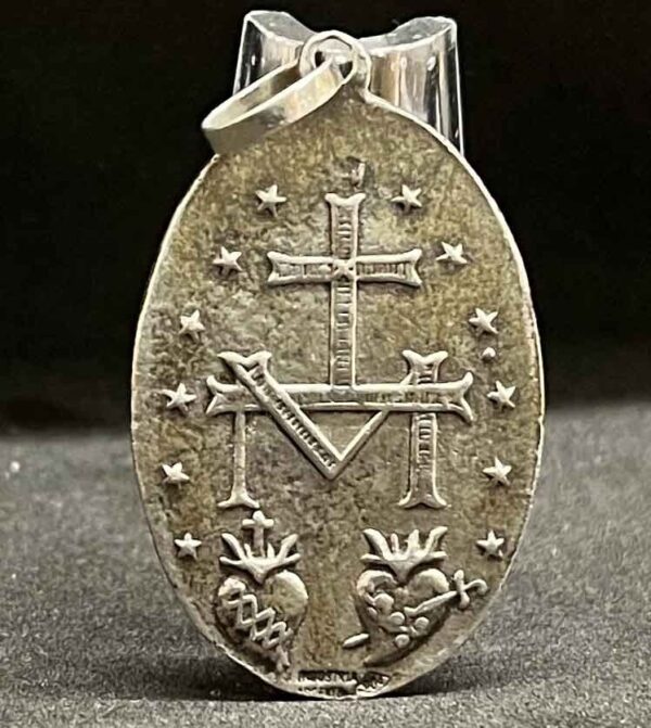 Argentina vintage Miraculous Virgin Mary Sacred Heart Monogram Mary silver medal - Image 6