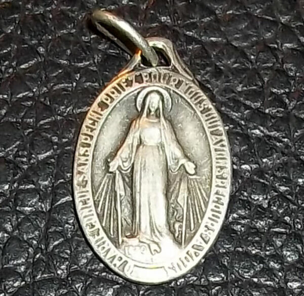 FRANCE C1900´S OLD MIRACULOUS VIRGIN MARY "O MARIE CONCUE SANS PECHE OPN"SILVER