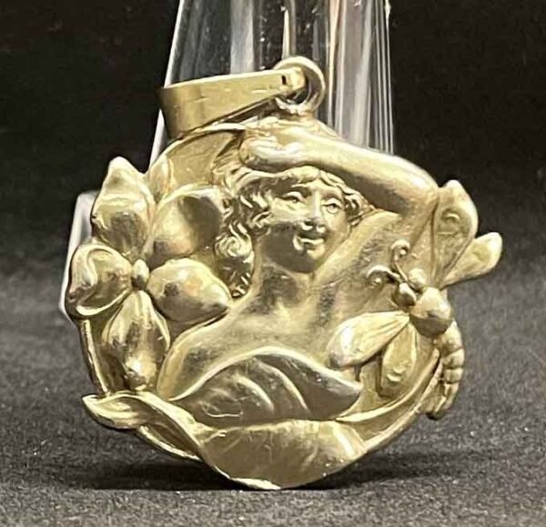 France 1920´ Amazing antique Art Nouveau lady flowers dragon-fly pendant charm - Image 4