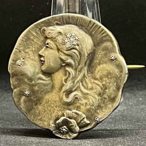 Antique Art Nouveau Silver Brooch – Lady Portrait c.1900