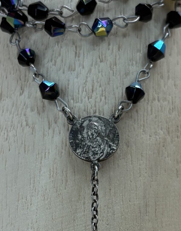 Vintage Handmade Rosary, Czech Crystal, Lemon Jade & Silver - Image 4