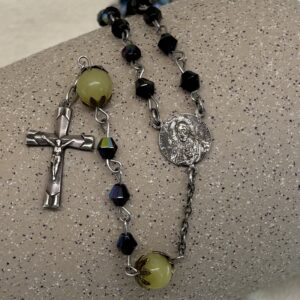 Vintage Handmade Rosary, Czech Crystal, Lemon Jade & Silver