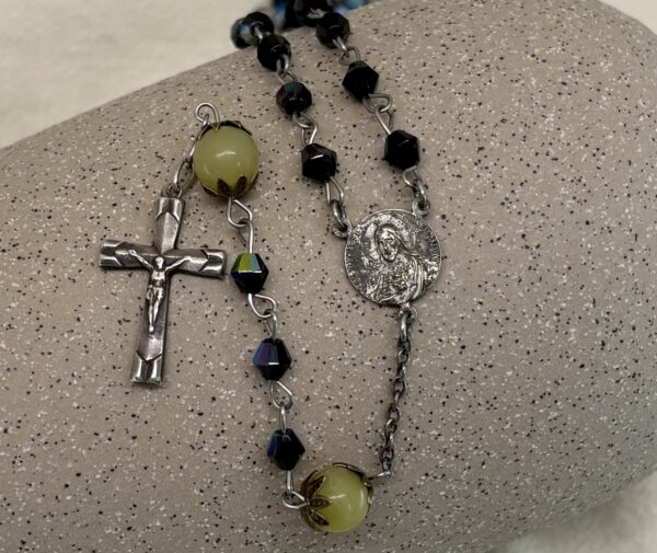 Vintage Handmade Rosary, Czech Crystal, Lemon Jade & Silver
