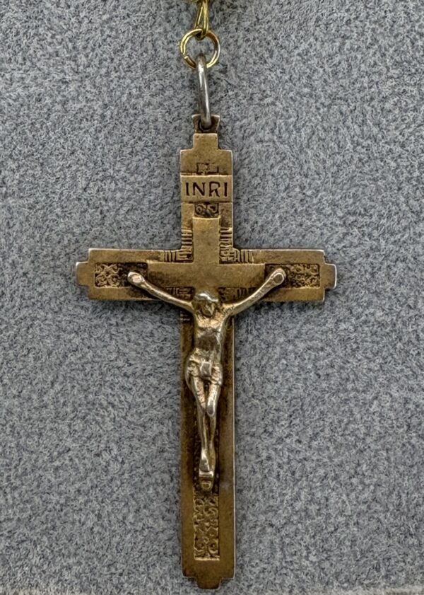 Handmade Rosary with Unakite Gemstones, Antique Crystal, Copper Medal & Gilded Silver Cross - Image 13