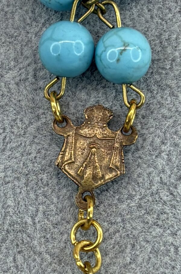 Handmade Rosary with Turquoise & Gold Lava Stones, Antique Medal & Bronze Cross - Image 9