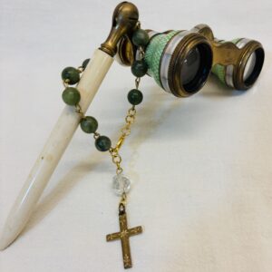 Rosary Bracelet with Natural Stones & Antique Bronze Cross