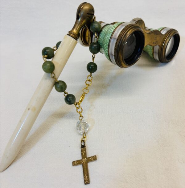 Rosary Bracelet with Natural Stones & Antique Bronze Cross