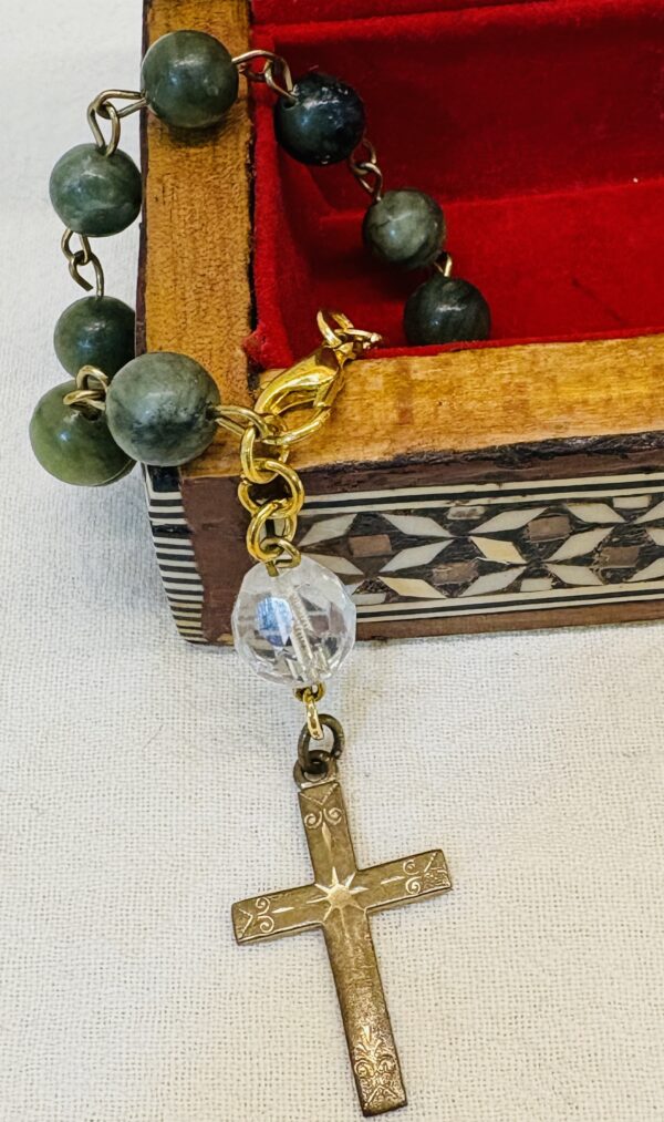 Rosary Bracelet with Natural Stones & Antique Bronze Cross - Image 3