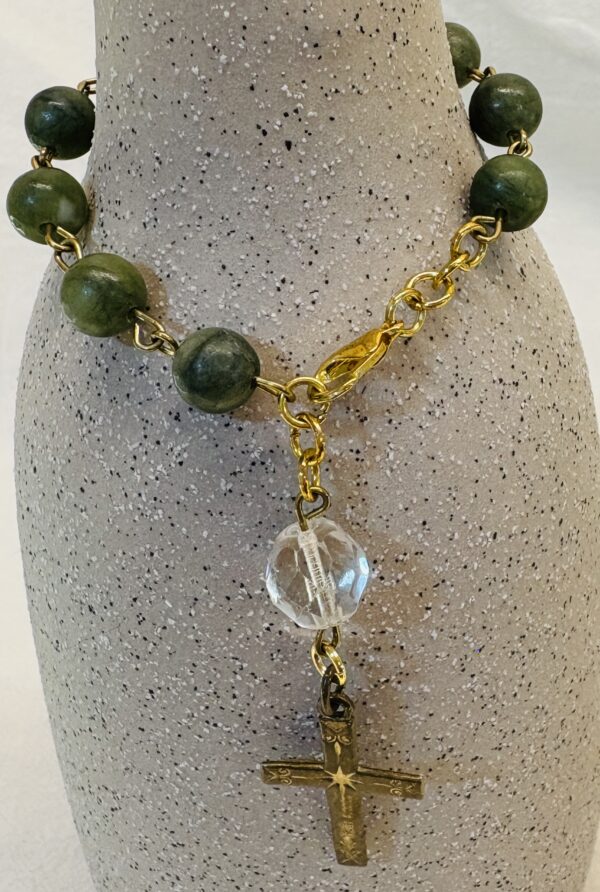 Rosary Bracelet with Natural Stones & Antique Bronze Cross - Image 2