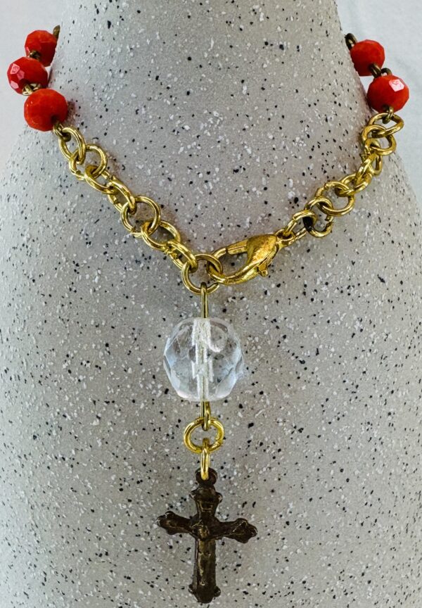 Handmade Rosary Bracelet with Czech Crystals & Antique Cross - Image 3