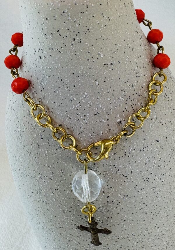 Handmade Rosary Bracelet with Czech Crystals & Antique Cross - Image 2