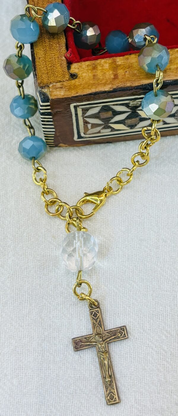 Handmade Rosary Bracelet with Czech Crystals & Antique Cross - Image 4