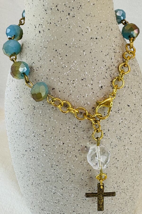Handmade Rosary Bracelet with Czech Crystals & Antique Cross - Image 3