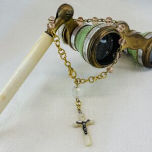 Handmade Rosary Bracelet with Pink Czech Crystals & Mother-of-Pearl Cross
