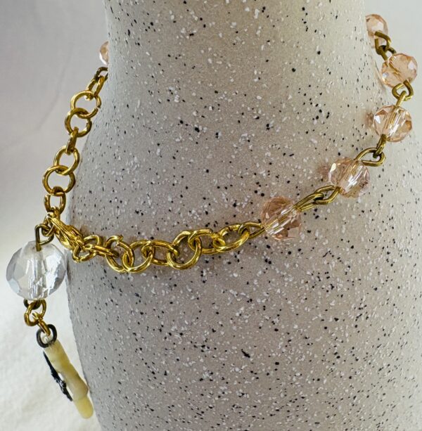 Handmade Rosary Bracelet with Pink Czech Crystals & Mother-of-Pearl Cross - Image 3