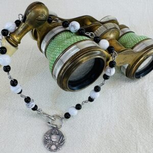 Handmade Rosary Bracelet with Onyx, Howlite & Chalice Medal silver