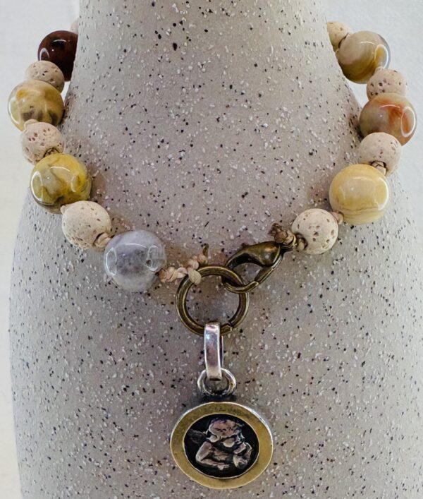 Handmade Rosary Bracelet with Volcanic Stone, Agate & Medal - Image 4