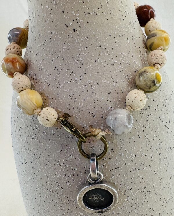 Handmade Rosary Bracelet with Volcanic Stone, Agate & Medal - Image 3