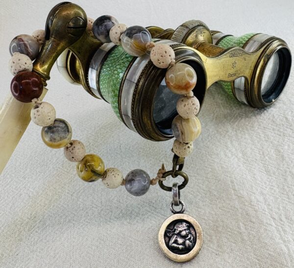 Handmade Rosary Bracelet with Volcanic Stone, Agate & Medal - Image 2