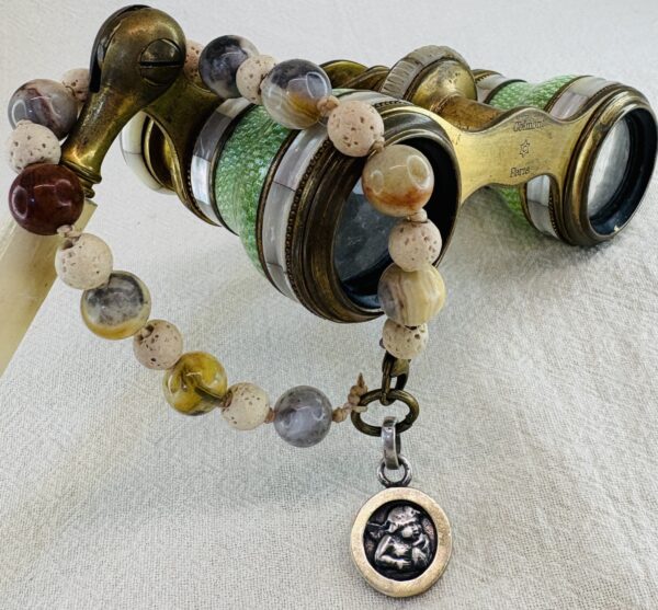 Handmade Rosary Bracelet with Volcanic Stone, Agate & Medal