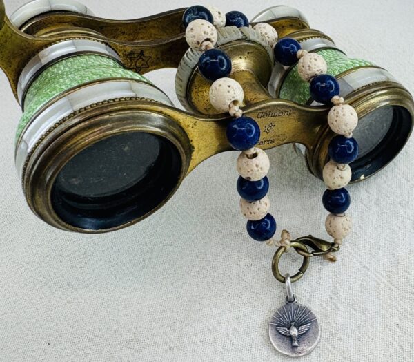 Handmade Pocket Rosary Bracelet with Lava Stone & Lapis