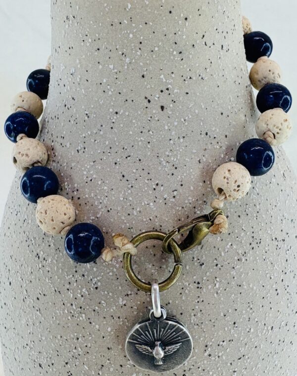 Handmade Pocket Rosary Bracelet with Lava Stone & Lapis - Image 3