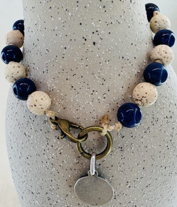 Handmade Pocket Rosary Bracelet with Lava Stone & Lapis - Image 2
