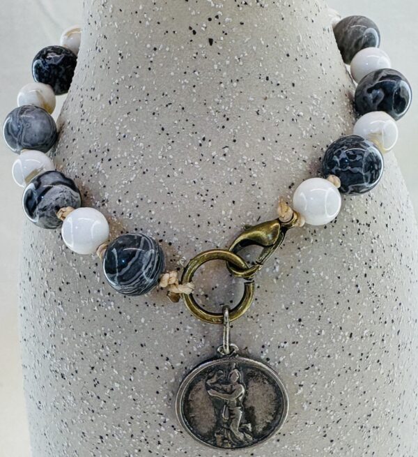 Handmade Pocket Rosary Bracelet with Jasper & shell Turquoise - Image 4
