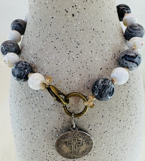 Handmade Pocket Rosary Bracelet with Jasper & shell Turquoise - Image 3