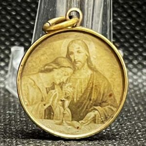 Antique Art Nouveau Communion Pendant Frame Children Jesus Religious Jewelry