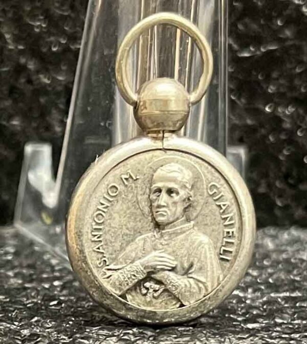 Italy 1940´ S. Anthony Maria Gianelli antique relic medal bombe glass - Image 4
