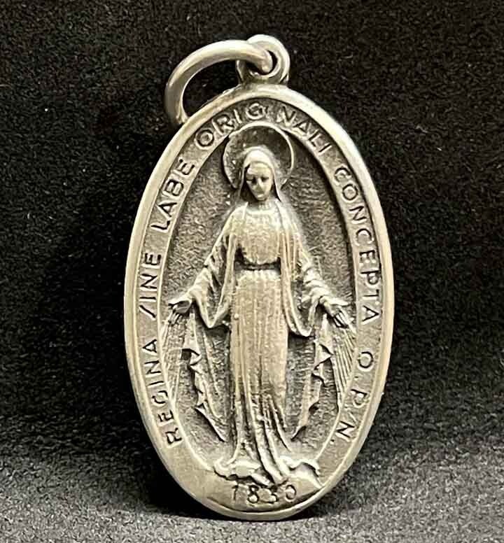 Italy 1940´ antique Miraculous Virgin Mary Monogram Mary beauty silver pendant