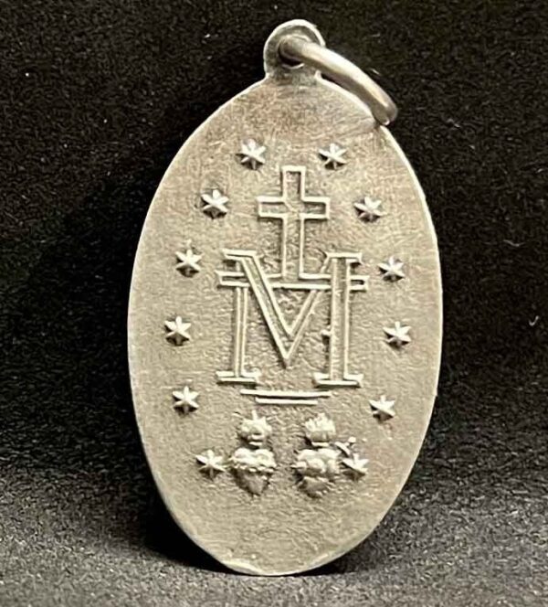Italy 1940´ antique Miraculous Virgin Mary Monogram Mary beauty silver pendant - Image 2