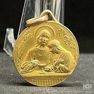 by Tairac France 1927 Communion Eucharistic Scene Art Nouveau, gold fix medal