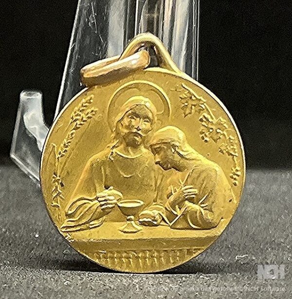 by Tairac France 1927 Communion Eucharistic Scene Art Nouveau, gold fix medal