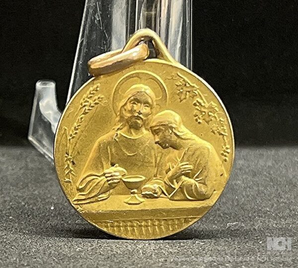 by Tairac France 1927 Communion Eucharistic Scene Art Nouveau, gold fix medal - Image 4