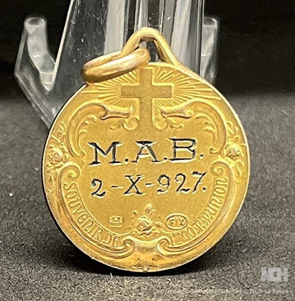 by Tairac France 1927 Communion Eucharistic Scene Art Nouveau, gold fix medal - Image 2