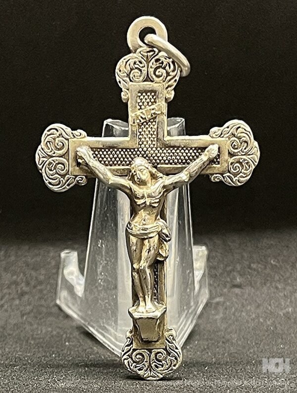 Wonderful vintage Cross Jesus Christ Crucifix silver, beauty ornament medal - Image 4