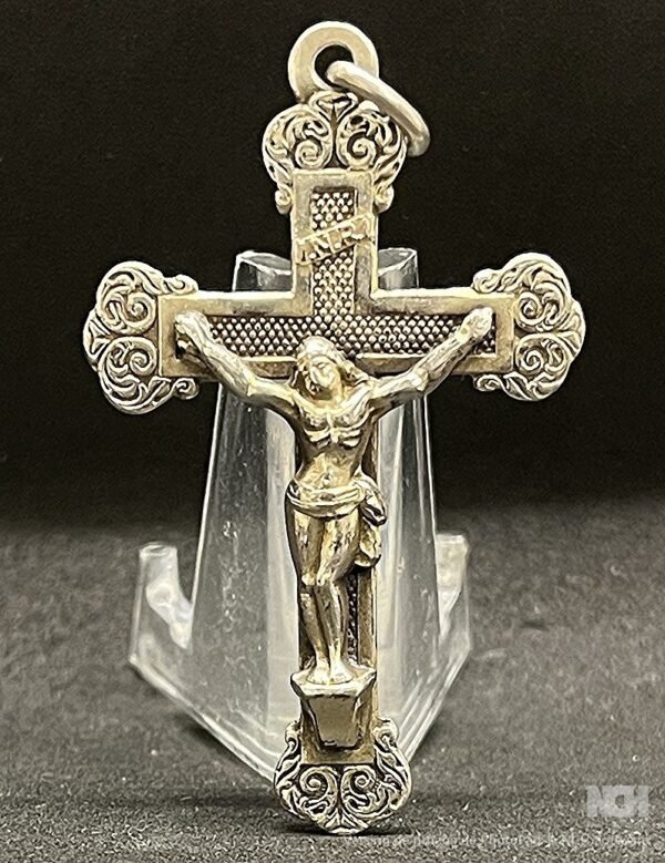 Wonderful vintage Cross Jesus Christ Crucifix silver, beauty ornament medal - Image 2