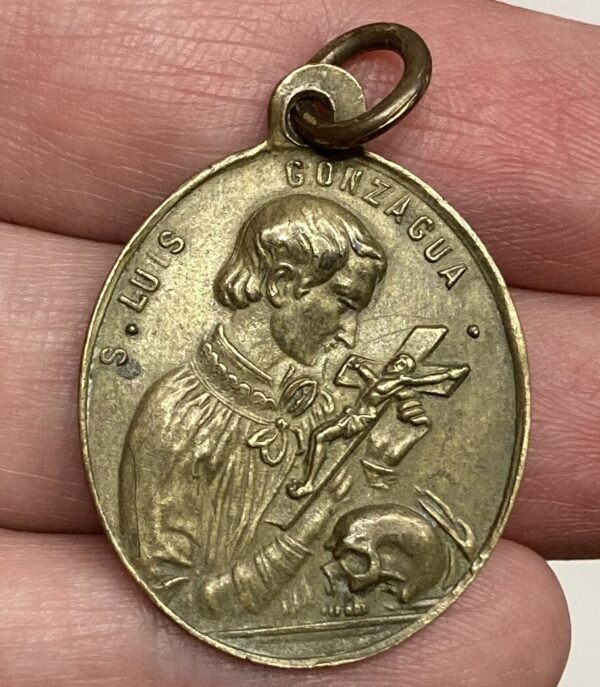 SPAIN 1880´ OLD SAINT ALOYSIUS GONZAGA & GUARDIAN ANGEL LOVELY CATHOLIC MEDAL - Image 4