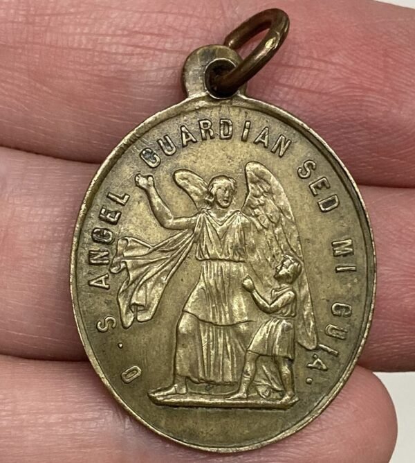 SPAIN 1880´ OLD SAINT ALOYSIUS GONZAGA & GUARDIAN ANGEL LOVELY CATHOLIC MEDAL - Image 3
