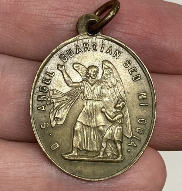 SPAIN 1880´ OLD SAINT ALOYSIUS GONZAGA & GUARDIAN ANGEL LOVELY CATHOLIC MEDAL - Image 2
