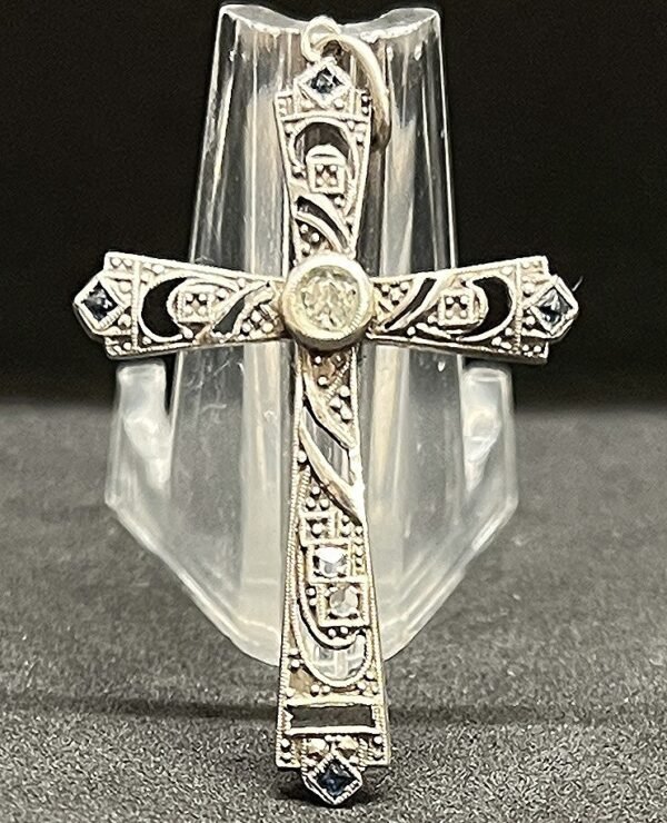 France old Amazing delicate Silver cross Art Deco with marcasite stones gorgeous - Image 7
