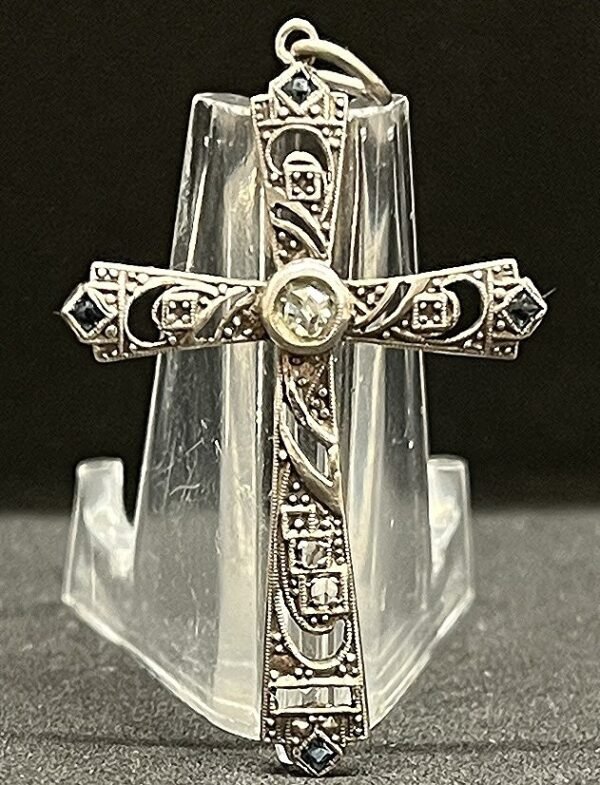 France old Amazing delicate Silver cross Art Deco with marcasite stones gorgeous - Image 6