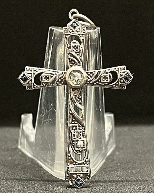 France old Amazing delicate Silver cross Art Deco with marcasite stones gorgeous - Image 5