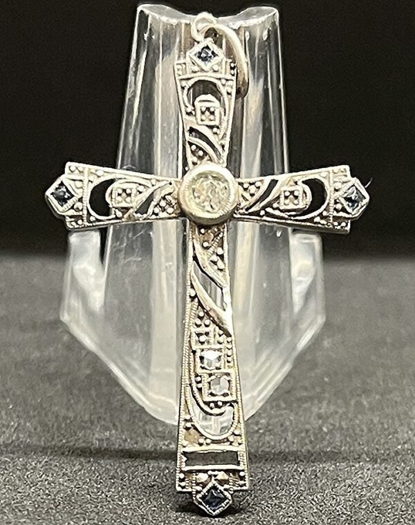 France old Amazing delicate Silver cross Art Deco with marcasite stones gorgeous