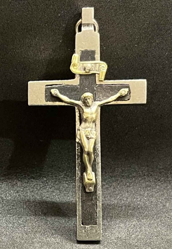 Italy 1930´ antique pectoral nun cross Jesus Christ Crucifix INRI ebony inlay