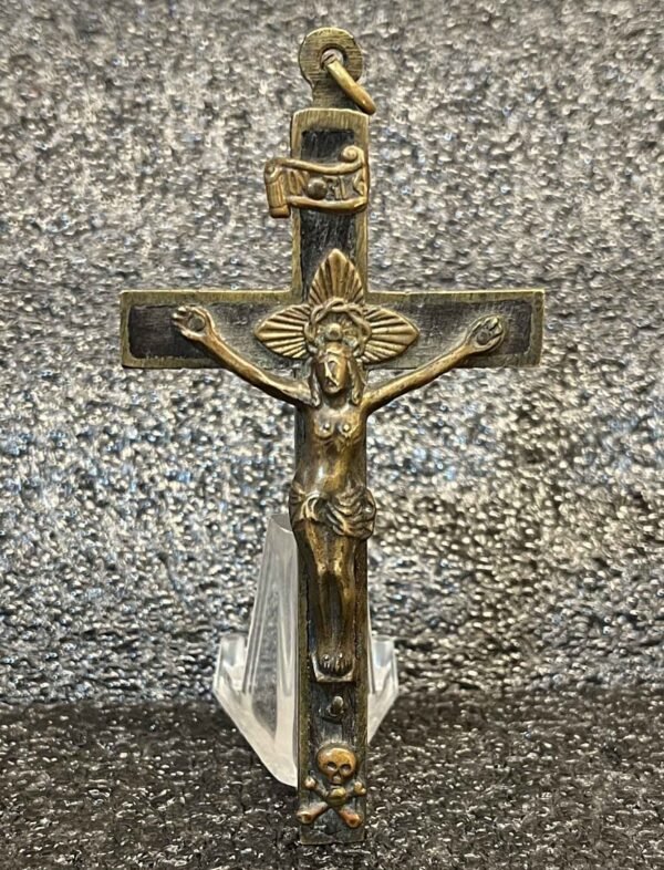Italy 1880´ antique pectoral nun cross crucifix Jesus Christ skull bones ebony