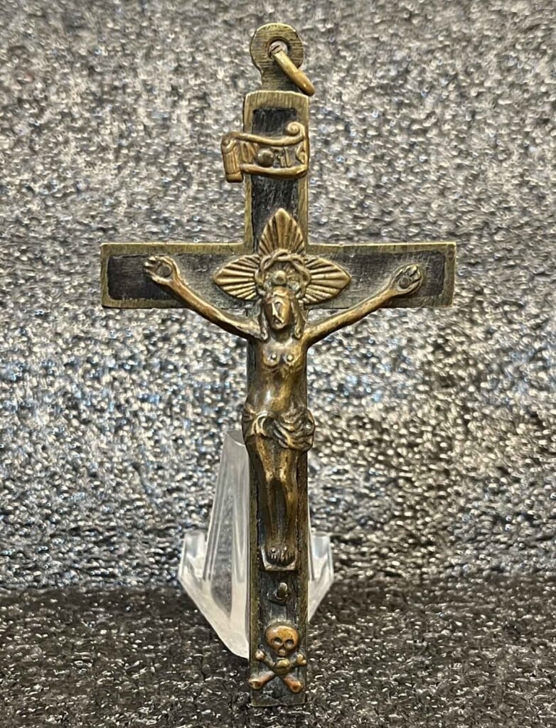Italy 1880´ antique pectoral nun cross crucifix Jesus Christ skull bones ebony